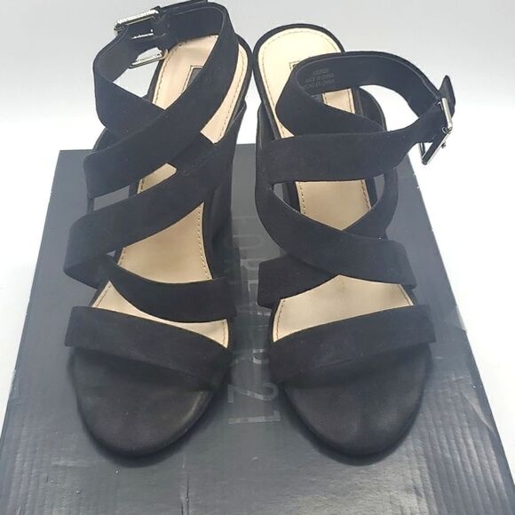 Forever 21 Black Strappy Wedges Size 7.5 - Picture 1 of 17